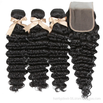 Rebecca Fashion cheap 10A grade Brazilian DEEP WAVE Hair Bundles With 4X4 Closure 100% virgin human hair human hair extension
